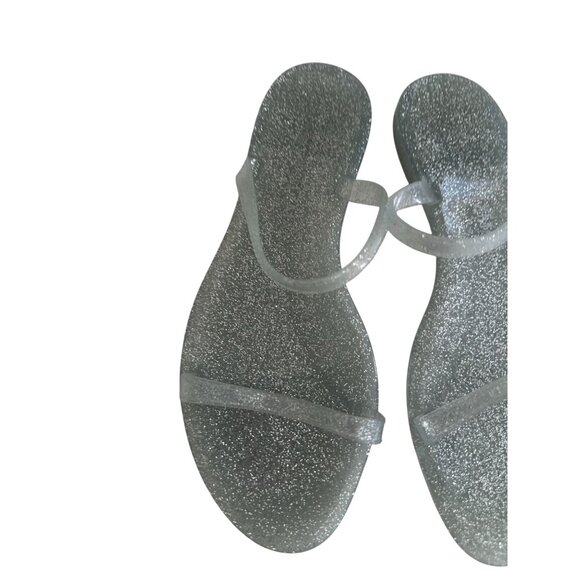 STUART WEITZMAN Clear Silver Glitter Slide Flats Sandals Size 8 - Picture 4 of 6